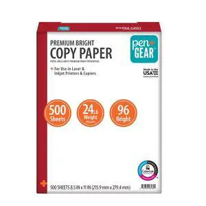 Pen+Gear Premium Bright Paper, 8.5" x 11", 96 Bright, White, 24 lb., 1 Ream (500 Sheets) Pen+Gear Premium Bright Paper, 8.5" x 11", 96 Bright, White, 24 lb., 1 Ream (500 Sheets)