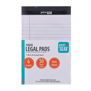 Pen+Gear Wide Ruled Junior Legal Pads, 5" x 8", White Paper, 50 Sheets Each, 6 Pack Pen+Gear Wide Ruled Junior Legal Pads, 5" x 8", White Paper, 50 Sheets Each, 6 Pack