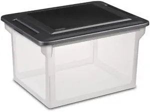Sterilite File Box, Clear Plastic Bin with Black Lid, Letter or Legal-sized File Storage, Black Sterilite File Box, Clear Plastic Bin with Black Lid, Letter or Legal-sized File Storage, Black