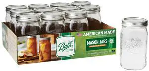 Ball Wide Mouth Quart 32oz. Glass Mason Jars with Lids and Bands, 12 Count Ball Wide Mouth Quart 32oz. Glass Mason Jars with Lids and Bands, 12 Count
