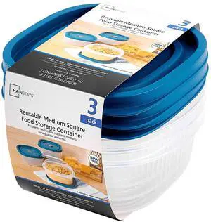 Mainstays Reusable Square Food Storage Container Set, Plastic, 5-Cup, 3-Pack, 3 Containers with Lids Mainstays Reusable Square Food Storage Container Set, Plastic, 5-Cup, 3-Pack, 3 Containers with Lids