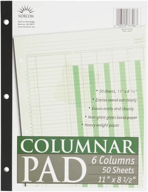 Norcom Columnar Ledger Pad 6 Columns 8.5" x 11" Letter Size 50 Sheets Norcom Columnar Ledger Pad 6 Columns 8.5" x 11" Letter Size 50 Sheets