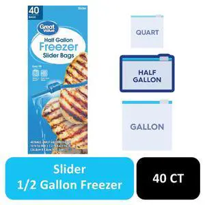 Half Gallon Freezer Slider Bags, Great Value, 40 Count Half Gallon Freezer Slider Bags, Great Value, 40 Count