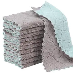 Rachan 11-Pack Kitchen Dishcloths, Reusable Non-Stick Oil Quick-Dry Super Absorbent Coral Fleece Cleaning Cloths, Green-Gray 25.4x15.2cm Rachan 11-Pack Kitchen Dishcloths, Reusable Non-Stick Oil Quick-Dry Super Absorbent Coral Fleece Cleaning Cloths, Green-Gray 25.4x15.2cm