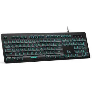 TECKNET Wired USB Keyboard, Silent, Spill-Resistant, Slim Full-Size Membrane Layout, Plug and Play, RGB Backlight for Office PC/Laptop/Mac TECKNET Wired USB Keyboard, Silent, Spill-Resistant, Slim Full-Size Membrane Layout, Plug and Play, RGB Backlight for Office PC/Laptop/Mac