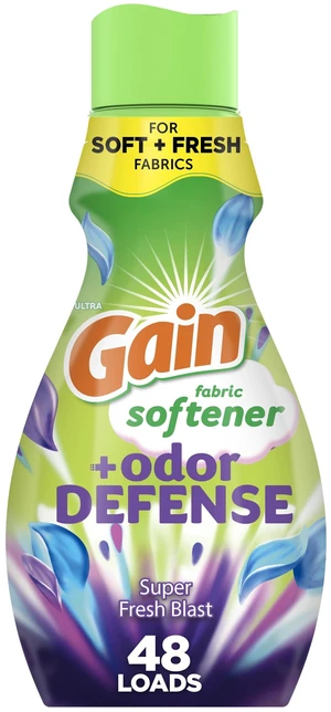 Gain Odor Defense Liquid Fabric Softener, Super Fresh Blast Scent, 35 fl oz, 48 Loads Gain Odor Defense Liquid Fabric Softener, Super Fresh Blast Scent, 35 fl oz, 48 Loads