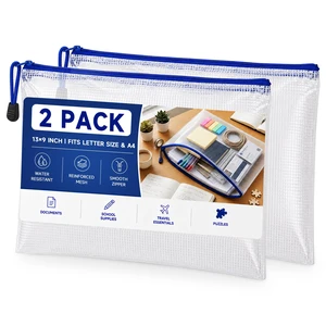 TONOS 2 Pack Large Clear PVC Mesh Zipper Pouch 33.02 x 22.86 cm, Waterproof Document Organizer for Letter/A4 Paper, School Office Classroom Travel Crafts and Puzzles TONOS 2 Pack Large Clear PVC Mesh Zipper Pouch 33.02 x 22.86 cm, Waterproof Document Organizer for Letter/A4 Paper, School Office Classroom Travel Crafts and Puzzles