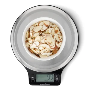 Amazon Basics Digital Kitchen Scale with LCD Display, Tare Function, Multiple Units, 11lb Capacity, Batteries Included, Black and Stainless Steel Amazon Basics Digital Kitchen Scale with LCD Display, Tare Function, Multiple Units, 11lb Capacity, Batteries Included, Black and Stainless Steel
