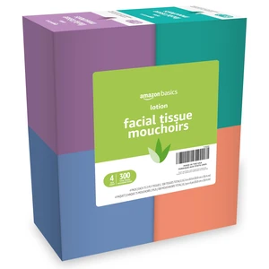 Amazon Basics Facial Tissues with Lotion, 2-Ply, 300 Count (4 Boxes of 75 Tissues Each), Packaging May Vary Amazon Basics Facial Tissues with Lotion, 2-Ply, 300 Count (4 Boxes of 75 Tissues Each), Packaging May Vary