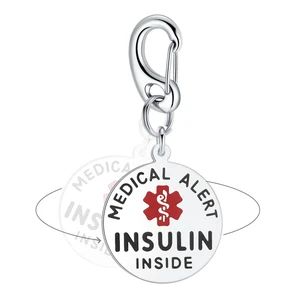 Insulin Inside Bag Tag 1.25" - with Quick Clip | Pre-Engraved Stainless Steel Dual-Sided | Bold Lettering Insulin Inside Bag Tag 1.25" - with Quick Clip | Pre-Engraved Stainless Steel Dual-Sided | Bold Lettering