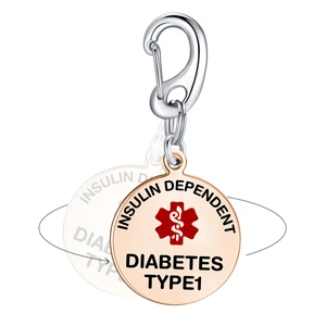 Insulin Dependent T1D Bag Tag 1.25" with Quick Clip | Pre-Engraved, Dual-Sided & Bold Lettering - PVD Rose Gold, Heavy-Duty Construction - Ideal for Emergency, Medical Condition Insulin Dependent T1D Bag Tag 1.25" with Quick Clip | Pre-Engraved, Dual-Sided & Bold Lettering - PVD Rose Gold, Heavy-Duty Construction - Ideal for Emergency, Medical Condition