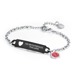 Pre-Engraved Medical Alert ID Bracelet Simple Rolo Chain Stainless Steel Silver, Water Proof with First Aid Symbol Personalized for Women Health Jewelry Pre-Engraved Medical Alert ID Bracelet Simple Rolo Chain Stainless Steel Silver, Water Proof with First Aid Symbol Personalized for Women Health Jewelry