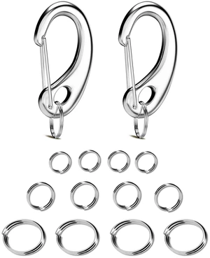 Pet Tag Quick Clip/Sping-Load Hook Combo for Pet ID Tags - 1 Per Standard/Medium/Large w/Pack of Split Rings Pet Tag Quick Clip/Sping-Load Hook Combo for Pet ID Tags - 1 Per Standard/Medium/Large w/Pack of Split Rings