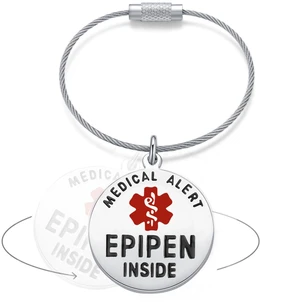 Divoti EpiPen Inside Medical Alert Tag, 1.25" Stainless Steel/Cable Loop Divoti EpiPen Inside Medical Alert Tag, 1.25" Stainless Steel/Cable Loop