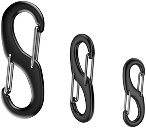 STEEL HAWK Cold Forged S-Shaped Stainless Steel Carabiner Clips, S/M/L, Double Carabiner, 3-Pack, Dual Spring Wire Gate, Black STEEL HAWK Cold Forged S-Shaped Stainless Steel Carabiner Clips, S/M/L, Double Carabiner, 3-Pack, Dual Spring Wire Gate, Black
