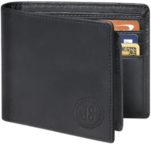Full Grain Crazy Horse Leather Slim Bifold Wallet for Men, Black Full Grain Crazy Horse Leather Slim Bifold Wallet for Men, Black