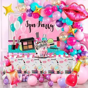 Makeup Birthday Party Decorations, 101 Pcs Spa Birthday Party Decorations, Spa Party Balloons Backdrop Cake Toppers Tablecloth etc Makeup Birthday Party Decorations, 101 Pcs Spa Birthday Party Decorations, Spa Party Balloons Backdrop Cake Toppers Tablecloth etc