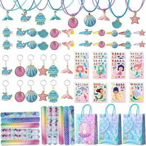 84 Pcs Mermaid Party Favors Decorations Kit with Fish Rings Keychain Bracelets Bags Hair Clips Necklace etc for Mermaid Birthday Decorations Supplies 84 Pcs Mermaid Party Favors Decorations Kit with Fish Rings Keychain Bracelets Bags Hair Clips Necklace etc for Mermaid Birthday Decorations Supplies