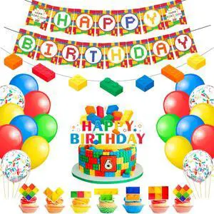 Building Blocks Birthday Party Decorations, 53 Pcs Building Block Balloons Banners Cake Topper etc Colorful Building Block Birthday Party Supplies Building Blocks Birthday Party Decorations, 53 Pcs Building Block Balloons Banners Cake Topper etc Colorful Building Block Birthday Party Supplies
