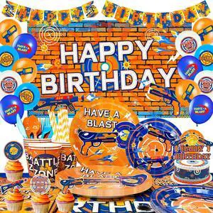 Dart Birthday Party Supplies, 170 Pcs Dart War Party Decorations Tableware Set Dart War Plates Cups Napkins Tablecloth Banner Balloon Backdrop Cake Topper etc Dart War Party Supplies Dart Birthday Party Supplies, 170 Pcs Dart War Party Decorations Tableware Set Dart War Plates Cups Napkins Tablecloth Banner Balloon Backdrop Cake Topper etc Dart War Party Supplies