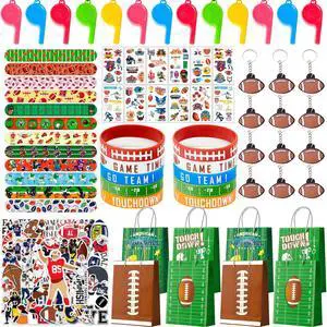 Super Football Party Favors Kit for 12 Guests, 122 Pcs All-In-One Rugby Party Favors Bags Set Football Birthday Decoration Gift Bags Rugby Keychains Bracelets Stickers Whistle etc Super Football Party Favors Kit for 12 Guests, 122 Pcs All-In-One Rugby Party Favors Bags Set Football Birthday Decoration Gift Bags Rugby Keychains Bracelets Stickers Whistle etc