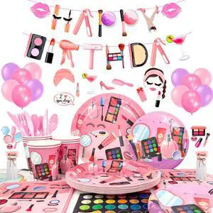 165 Pcs Makeup Birthday Party Decorations Supplies, 16 Guests Spa Party Decoration Plates Cups Napkins Banner Balloon Photo Booth Props etc Makeup Birthday Party Decorations 165 Pcs Makeup Birthday Party Decorations Supplies, 16 Guests Spa Party Decoration Plates Cups Napkins Banner Balloon Photo Booth Props etc Makeup Birthday Party Decorations