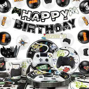 Video Game Party Decorations,140 Pcs Gamer Birthday Decorations Video Game Party Tableware Set Video Game Party Plates Napkins Tablecloth Balloons Banner etc Gaming Party Supplies Video Game Party Decorations,140 Pcs Gamer Birthday Decorations Video Game Party Tableware Set Video Game Party Plates Napkins Tablecloth Balloons Banner etc Gaming Party Supplies