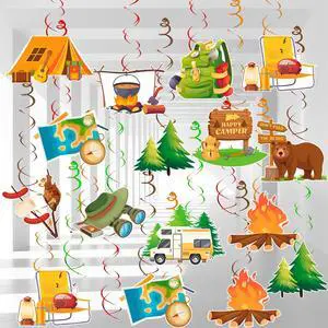 Camping Hanging Swirl Party Decorations, 32 Pcs Camper Party Hanging Swirls, Camping Hanging Foil Swirl for Camping Birthday Party Decorations Camping Hanging Swirl Party Decorations, 32 Pcs Camper Party Hanging Swirls, Camping Hanging Foil Swirl for Camping Birthday Party Decorations