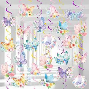 Butterfly Hanging Swirls - 54 Pcs Butterfly Themed Swirls, Butterfly Floral Hanging Swirl & Butterfly Hanging Ceiling Swirl for Butterfly Birthday Decorations & Butterfly Party Decorations Butterfly Hanging Swirls - 54 Pcs Butterfly Themed Swirls, Butterfly Floral Hanging Swirl & Butterfly Hanging Ceiling Swirl for Butterfly Birthday Decorations & Butterfly Party Decorations