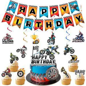 20 Pcs Dirt Bike Party Supplies - Motorcycle Birthday Banner, Motocross Party Hangling Swirls & Cake Topper etc Dirt Bike Birthday Party Decorations 20 Pcs Dirt Bike Party Supplies - Motorcycle Birthday Banner, Motocross Party Hangling Swirls & Cake Topper etc Dirt Bike Birthday Party Decorations