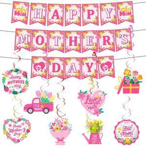 Mother's Day Party Hanging Decorations, 9 Pcs Mothers Day Banner Hanging Swirl Best Mother Ceiling Swirl & Banner for Happy Mothers Day Decorations Mother's Day Party Hanging Decorations, 9 Pcs Mothers Day Banner Hanging Swirl Best Mother Ceiling Swirl & Banner for Happy Mothers Day Decorations