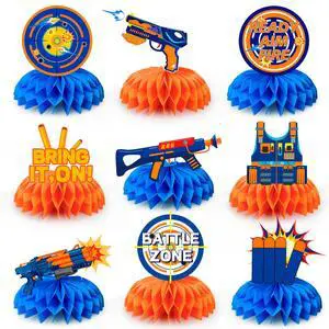Dart War Gun Party Honeycomb Centerpieces, 9pcs Dart War Centerpiece for Table, Dart War Birthday Honeycomb Centerpieces, Dart Battle Honeycomb Centerpieces for Dart War Birthday Party Decorations Dart War Gun Party Honeycomb Centerpieces, 9pcs Dart War Centerpiece for Table, Dart War Birthday Honeycomb Centerpieces, Dart Battle Honeycomb Centerpieces for Dart War Birthday Party Decorations