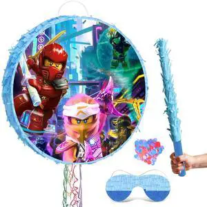 4 Pcs Ninja Party Round Pinata Bundle - Ninja Piñata Large, Ninja Party Blindfold & Ninja Birthday Party Pinata Stick etc Ninja Birthday Party Supplies for Boys/Girls 4 Pcs Ninja Party Round Pinata Bundle - Ninja Piñata Large, Ninja Party Blindfold & Ninja Birthday Party Pinata Stick etc Ninja Birthday Party Supplies for Boys/Girls