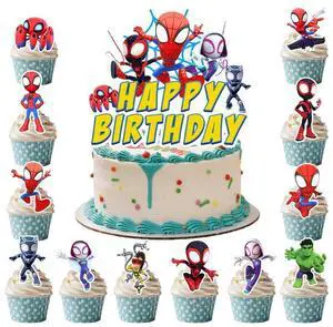Spiderman & Friends Cake Decorations, 24 Pcs Spiderman Cupcake Toppers + 1 Pcs Big Spiderman Cake Topper for Spiderman & Friends Birthday Party Decorations Boys/Girls Kids Spiderman & Friends Cake Decorations, 24 Pcs Spiderman Cupcake Toppers + 1 Pcs Big Spiderman Cake Topper for Spiderman & Friends Birthday Party Decorations Boys/Girls Kids