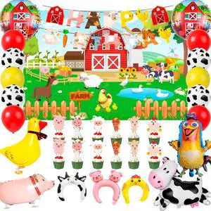 Farm Animal Birthday Decorations, 49 Pcs Farm Party Decorations Set Including Farm Animal Balloons Backdrop Cupcake Toppers Head Hoop etc Farm Birthday Decorations Supplies for Girls/Boys Kids Farm Animal Birthday Decorations, 49 Pcs Farm Party Decorations Set Including Farm Animal Balloons Backdrop Cupcake Toppers Head Hoop etc Farm Birthday Decorations Supplies for Girls/Boys Kids