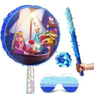 4 Pcs Super Mario Galaxy Movie Pinatas Bundle-Super Mario Round Piñata Blindfold&Pinata Stick etc Mario Birthday Party Supplies 4 Pcs Super Mario Galaxy Movie Pinatas Bundle-Super Mario Round Piñata Blindfold&Pinata Stick etc Mario Birthday Party Supplies