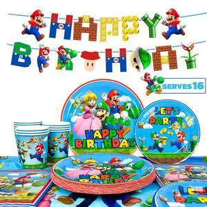 Super Mario Birthday Party Supplies, 128 Pcs Super Mario Tableware Party Supplies - Mario Party Plates Napkins Cups Tablecloth&Banner for Boys/Girls Kids Mario Theme Birthday Party Decorations Super Mario Birthday Party Supplies, 128 Pcs Super Mario Tableware Party Supplies - Mario Party Plates Napkins Cups Tablecloth&Banner for Boys/Girls Kids Mario Theme Birthday Party Decorations