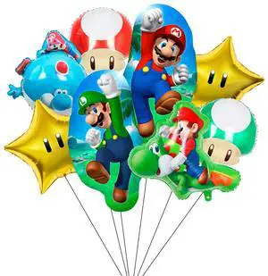 Super Mario Party Decorations Balloons, 8 Pcs Super Mario Bros Balloons Including Mario Mushroom Foil Balloon & Star Foil Balloons etc Super Mario Foil Balloons for Boys Kids Mario Themed Party Super Mario Party Decorations Balloons, 8 Pcs Super Mario Bros Balloons Including Mario Mushroom Foil Balloon & Star Foil Balloons etc Super Mario Foil Balloons for Boys Kids Mario Themed Party