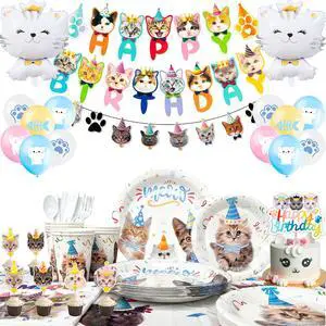 Cat Birthday Party Supplies, 16 Guests Cat Birthday Decorations Tableware Set Cat Party Plates Napkins Tablecloth Banner Balloons etc Cat Party Supplies Cat Birthday Party Supplies, 16 Guests Cat Birthday Decorations Tableware Set Cat Party Plates Napkins Tablecloth Banner Balloons etc Cat Party Supplies