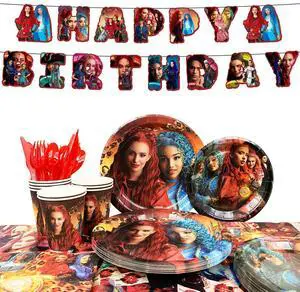 Descendants Party Tableware, 114 Pcs Descendants Decorations Tableware Set - Descendants Plates Napkins Tablecloth etc Descendants Tableware for Descendants Party, Serves 16 Descendants Party Tableware, 114 Pcs Descendants Decorations Tableware Set - Descendants Plates Napkins Tablecloth etc Descendants Tableware for Descendants Party, Serves 16