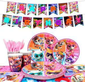 SuperKitties Party Supplies, 128 Pcs SuperKitties Party Tableware Kit - SuperKitties Tablecloth Plates Cups Napkins ect SuperKitties Theme Party Supplies for Girls Birthday Party SuperKitties Party Supplies, 128 Pcs SuperKitties Party Tableware Kit - SuperKitties Tablecloth Plates Cups Napkins ect SuperKitties Theme Party Supplies for Girls Birthday Party