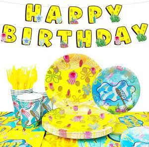 16 Guests Yellow Sponge Party Plates Pineapple Birthday Party Decorations, Cartoon Sponge Birthday Decorations, Yellow Square Sponge Party Plates, Under the Sea Party Supplies, Pineapple Party Plates 16 Guests Yellow Sponge Party Plates Pineapple Birthday Party Decorations, Cartoon Sponge Birthday Decorations, Yellow Square Sponge Party Plates, Under the Sea Party Supplies, Pineapple Party Plates