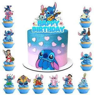 25 Pcs Stitch Cake Decorations - 1 Big Stitch Birthday Cake Decoration and 24 Stitch Cupcake Decorations, Boys/Girls Kids Stitch Birthday Decoration Supplies 25 Pcs Stitch Cake Decorations - 1 Big Stitch Birthday Cake Decoration and 24 Stitch Cupcake Decorations, Boys/Girls Kids Stitch Birthday Decoration Supplies