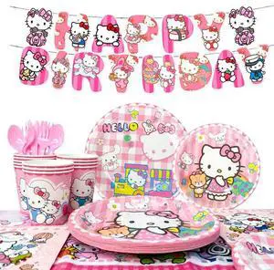 128 Pcs Hello Kitty Birthday Party Decorations &Tableware Set - Hello Kitty Tablecloth Banner Plates Napkins Cups for Hello Kitty Birthday Party Decorations for Hello Kitty Party Supplies 128 Pcs Hello Kitty Birthday Party Decorations &Tableware Set - Hello Kitty Tablecloth Banner Plates Napkins Cups for Hello Kitty Birthday Party Decorations for Hello Kitty Party Supplies