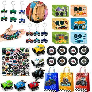 Monster Truck Favors, 110pcs All-In-One Mini Monster Trucks Party Favors Pack Including Monster Truck Theme Keychain Bags Stickers Toys Ring etc Monster Truck Birthday Party Favors for Boys Kids Monster Truck Favors, 110pcs All-In-One Mini Monster Trucks Party Favors Pack Including Monster Truck Theme Keychain Bags Stickers Toys Ring etc Monster Truck Birthday Party Favors for Boys Kids