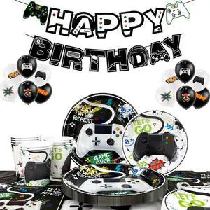 Video Game Party Decorations for Boys,140pcs Gamer Birthday Decorations&Video Game Party Tableware Set - Watercolor Video Game Party Plates Napkins Tablecloth Balloons Banner etc Gaming Party Supplies Video Game Party Decorations for Boys,140pcs Gamer Birthday Decorations&Video Game Party Tableware Set - Watercolor Video Game Party Plates Napkins Tablecloth Balloons Banner etc Gaming Party Supplies