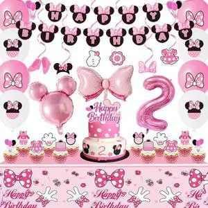 Minnie Mouse 2nd Birthday Party Decorations Cake Topper Balloons Tablecloth Set Minnie Mouse 2nd Birthday Party Decorations Cake Topper Balloons Tablecloth Set