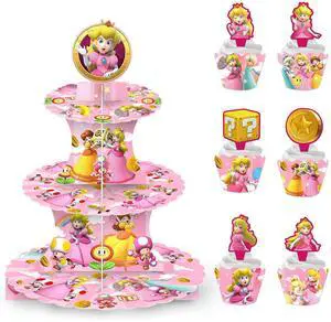 Peach Princess Party Decoration Super Mario Birthday Cake Stand Kids Supply Set Peach Princess Party Decoration Super Mario Birthday Cake Stand Kids Supply Set