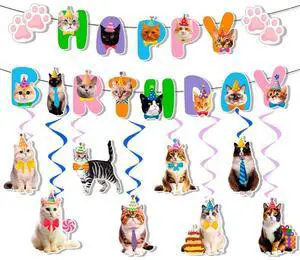 Cat Birthday Party Decorations, 9 Pcs Cat Birthday Decorations - Cat Themed Birthday Banner Balloon & Cat Swirl Decorations for Cat Themed Birthday Party Supplies Cat Birthday Party Decorations, 9 Pcs Cat Birthday Decorations - Cat Themed Birthday Banner Balloon & Cat Swirl Decorations for Cat Themed Birthday Party Supplies