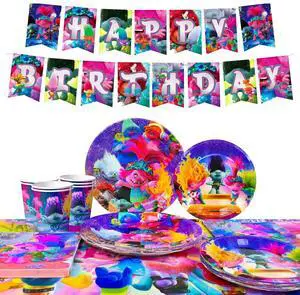 Trolls Birthday Decorations, Trolls Party Tableware Set - 114pcs Trolls Theme Party Plates, Dinner Trays, Napkins, Tablecloths and Other Trolls Birthday Party Supplies for Boys/Girls, Serves 16 Trolls Birthday Decorations, Trolls Party Tableware Set - 114pcs Trolls Theme Party Plates, Dinner Trays, Napkins, Tablecloths and Other Trolls Birthday Party Supplies for Boys/Girls, Serves 16